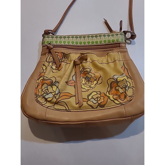 Fossil Leather Crossbody Purse #SL2084 Floral Outside Pocket - Picture 2 of 13